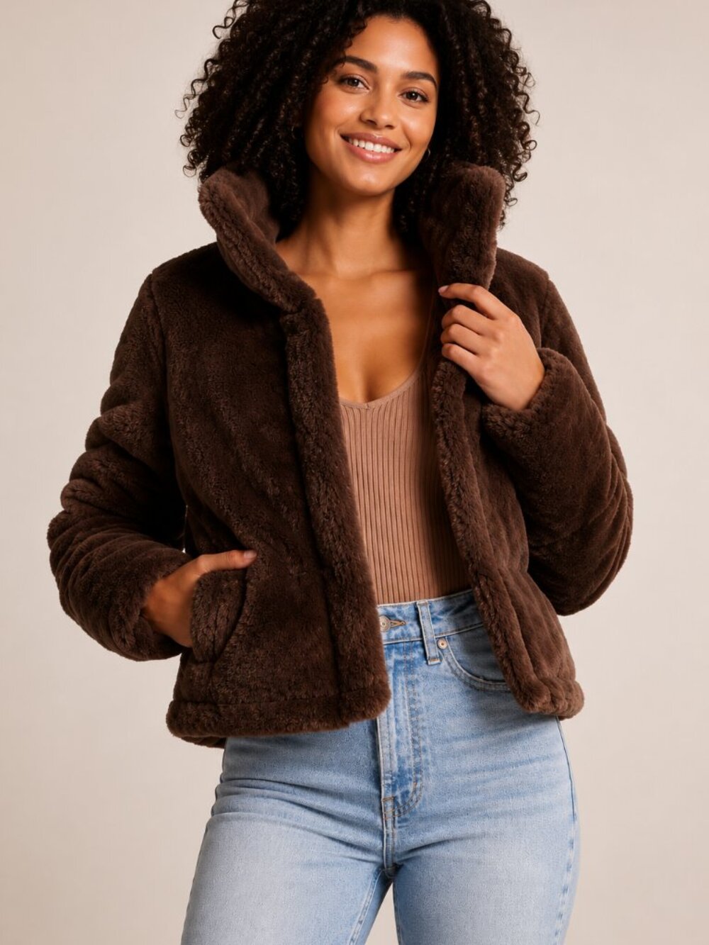 Abercrombie & Fitch Faux Fur Mini Puffer Coat